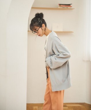 WEGO 【ユニセックス着用ITEM/MLサイズ展開】ドロップショルダーカーディガン ライトグレー