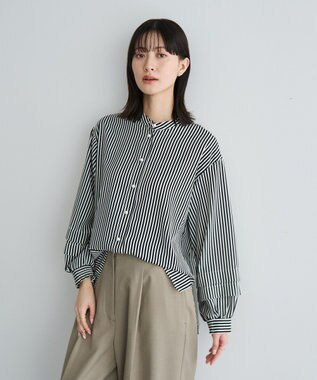 YECCA VECCA 2way裾アレンジパール釦ブラウス Stripe