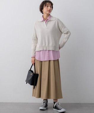 23区 S 【先行予約】ストレッチギャバ タックフレアスカート ベージュ系