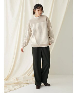 CRAFT STANDARD BOUTIQUE 洗えるモールニットボーダープルオーバー Gray Beige