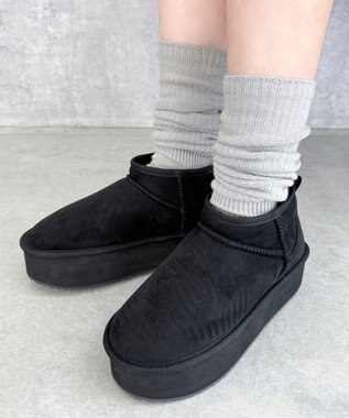 WEGO 【25年秋冬新作/あったかブーツ】厚底ムートンタッチブーツ ブラック