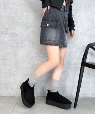 WEGO 【25年秋冬新作/あったかブーツ】厚底ムートンタッチブーツ ブラック