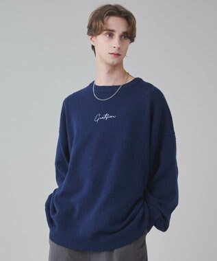 WEGO 【ユニセックス着用ITEM/SMLサイズ展開】アクセ付きワンポイントニットプルオーバー ネイビー