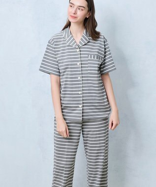 une nana cool 【綿100％】やわらか天竺ボーダー半袖パジャマ MADE WITH LIBERTY FABRIC GY