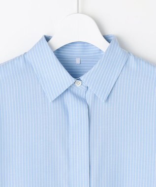 自由区 L ドレープブロード シャツブラウス サックス×白ライン