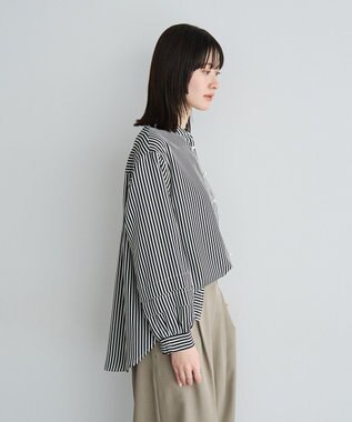 YECCA VECCA 2way裾アレンジパール釦ブラウス Stripe