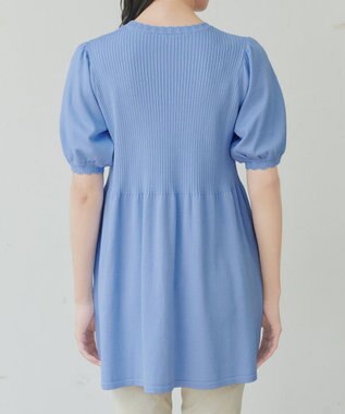 Tiaclasse リブ切替スカラップニットチュニック ブルー