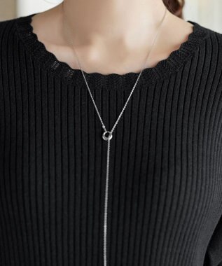 Tiaclasse リブ切替スカラップニットチュニック ブラック