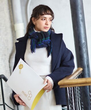 MOONBAT WEB限定【洗える】ミエル (miel) カシミヤ100％ チェックストール ブラック