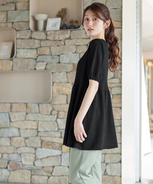 Tiaclasse リブ切替スカラップニットチュニック ブラック