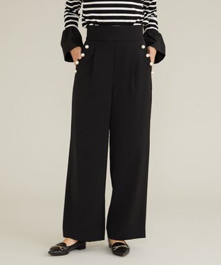 Feroux 【古畑星夏さん着用】パールポイントハイウエストセミワイド パンツ ブラック系