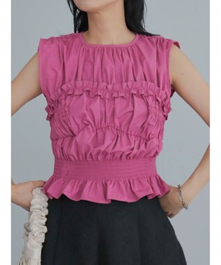 Green Parks シャーリングデザインコルセット風ブラウス Pink