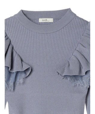 earth music&ecology ショルダーチュールレースプルオーバー Blue