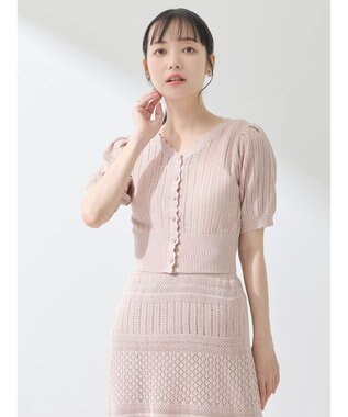 earth music&ecology ２点ＳＥＴ透かし編みカーディガン＋裾フレアスカート Pink