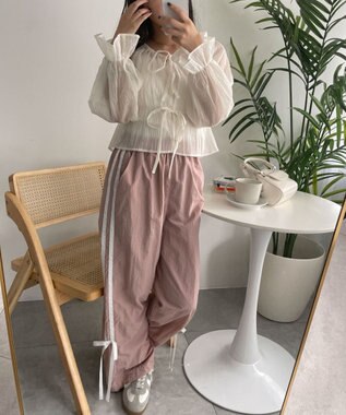 WEGO マルチWAY楊柳シアーシャーリングリボンブラウス ホワイト