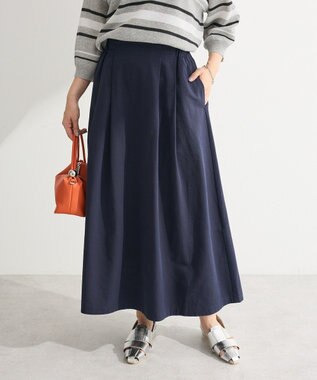 Green Parks 綿混やわらかタッチタックスカート Navy