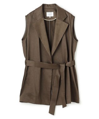 BEIGE， MICA /  リネンブレンドベルト付きジレ Khaki