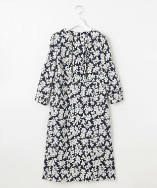 J.PRESS LADIES 【洗える】スパンフラワープリント  ワンピース ネイビー×オフ系