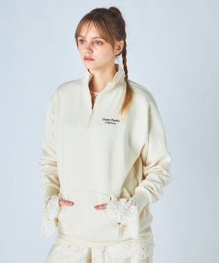 OP／FILA 【ocean pacific】Daily Cozy/あったか裏起毛ハーフジップロゴスウェット アイボリー