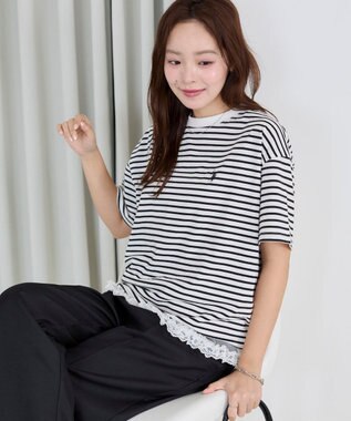 WEGO 【洗える/綿100%】USPOLOワンポイントTシャツ ホワイトボーダー