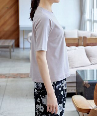 Tiaclasse L 【小倉優子さん着用・洗える・接触冷感・汗ジミ防止】“サマさまカットソー”ハーフスリーブベーシックトップス グレージュ