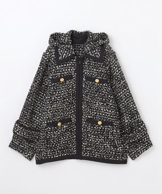 GRACE CONTINENTAL ツイードフーディーコート ブラック