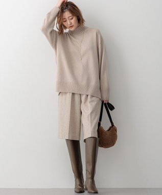 23区 S 【洗える】カシミヤブレンド ハイネック ニット ベージュ系