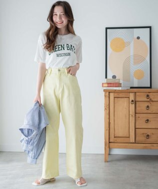 WEGO カラーウエストフィットワイドストレートパンツ ライトイエロー