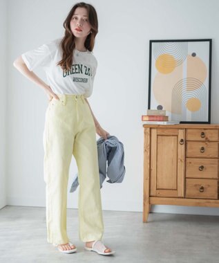 WEGO カラーウエストフィットワイドストレートパンツ ライトイエロー