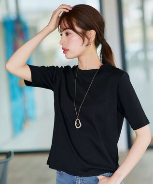 Tiaclasse L 【小倉優子さん着用・洗える・接触冷感・汗ジミ防止】“サマさまカットソー”ハーフスリーブベーシックトップス ブラック