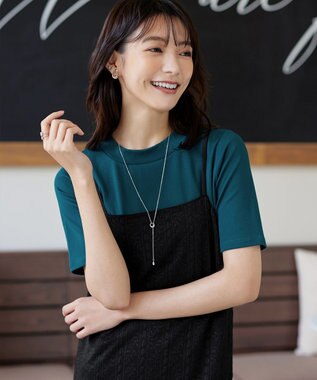 Tiaclasse L 【小倉優子さん着用・洗える・接触冷感・汗ジミ防止】“サマさまカットソー”ハーフスリーブベーシックトップス ターコイズ