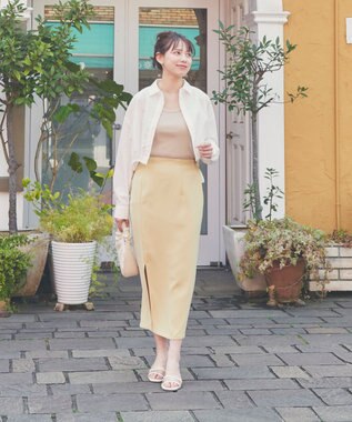 Feroux ソフトツイルナロースリット スカート イエロー系