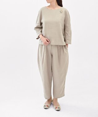 muuc 〈高品質ベルギーリネン100%〉〈オンオフ着られる〉リネンイージーパンツ グレーベージュ