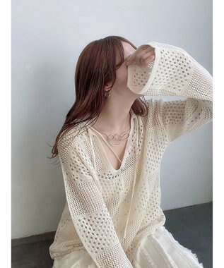 Green Parks ２ＷＡＹ透かし編みニットプルオーバー Ivory