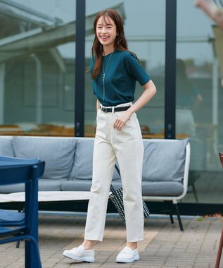 Tiaclasse L 【小倉優子さん着用・洗える・接触冷感・汗ジミ防止】“サマさまカットソー”ハーフスリーブベーシックトップス ターコイズ