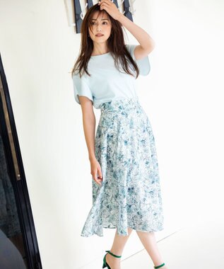 組曲 【洗える】シルケットポンチ フリルスリーブ カットソー スモーキーグリーン系