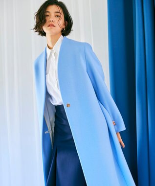 BEIGE， 【S-size】PASSY / ノーカラーロングコート Sax