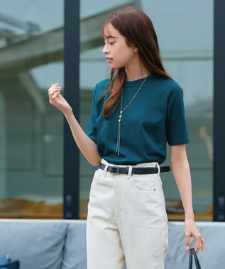 Tiaclasse L 【小倉優子さん着用・洗える・接触冷感・汗ジミ防止】“サマさまカットソー”ハーフスリーブベーシックトップス ターコイズ