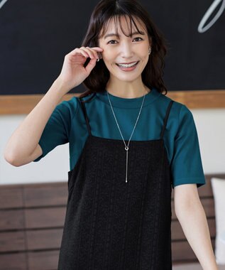 Tiaclasse L 【小倉優子さん着用・洗える・接触冷感・汗ジミ防止】“サマさまカットソー”ハーフスリーブベーシックトップス ターコイズ