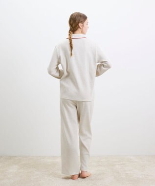 une nana cool 【綿混】ソフトコットンリブ 長袖開襟パジャマ MADE WITH LIBERTY FABRIC ホワイト系