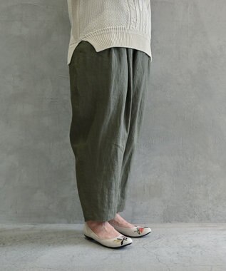 muuc 〈高品質ベルギーリネン100%〉〈オンオフ着られる〉リネンイージーパンツ グリーン