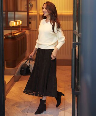 ANY SIS 【2SET】フェザー ニット × フロッキー スカート アイボリー×ブラウン