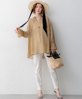 23区 VIOLAd'ORO アバカメッシュ レザーハンドル バケツバッグ ベージュ系