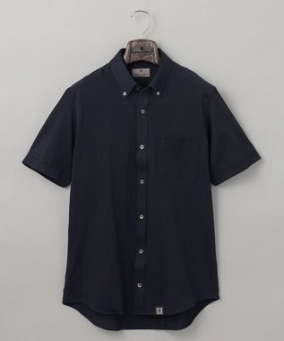 GOTAIRIKU 【吸汗速乾】クールマックス鹿の子 半袖ビズシャツ_ボタンダウン ネイビー系