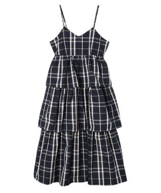 Green Parks ・ＳＵＧＡＲ　ＳＰＯＯＮ　チェックラッフルキャミワンピース Navy