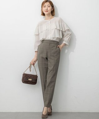 23区 【洗える】ドライ2WAYストレッチ チェック テーパード パンツ ブラウンチェック