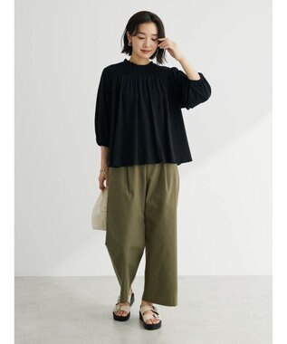 Green Parks 綿麻混タックストレートワイドパンツ Khaki