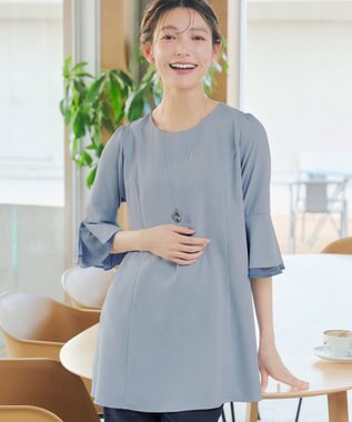 Tiaclasse 【新色追加】シフォンフレア袖チュニックブラウス サックス