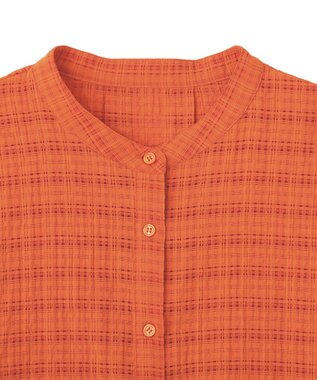 Green Parks シアーチェック７分袖シャツ Orange