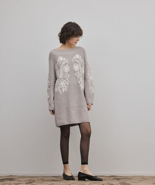 GRACE CONTINENTAL エンブロイダリーニットワンピース グレー